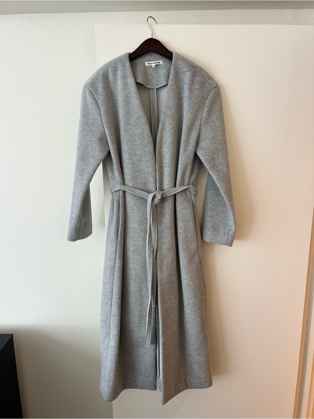 Reformation Light Gray Long Belted Trench Coat